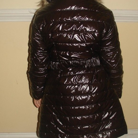 NWT ELSYGIRL RemovableFurHoodPufferShinyJacketCoatParkaBrownItalianDesig… - Picture 4 of 12